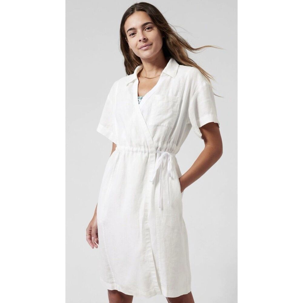 Athleta Cream Wrap Midi Dress with Tie Waist